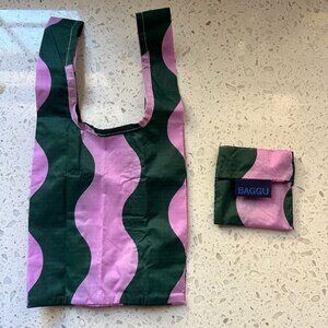 BAGGU Mini Pink + Green Wavy Stripe Reusable Rare